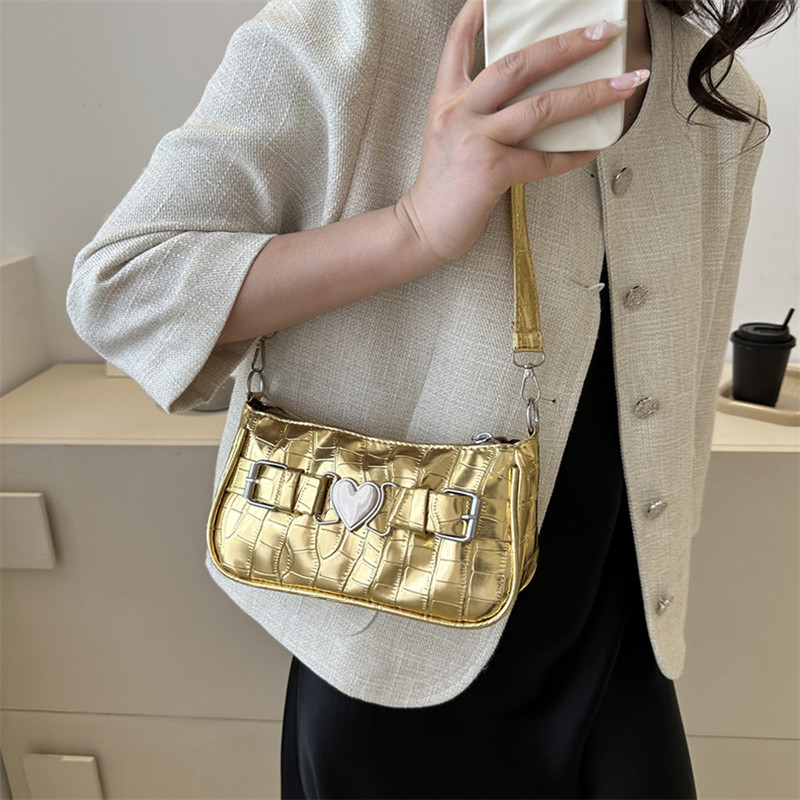 Γυναικείες δερμάτινες τσάντες με ροδακινί καρδιές Y2K για κορίτσια με μοτίβο αλιγάτορα Μασχάλες τσάντες καρφίτσας καρφίτσας μόδας για κορίτσια τσάντα ώμου