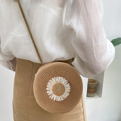 Кръгла сламена чанта Дамска тъкана плажна дамска чанта през рамо Сладка чанта през рамо Ратанова ръчно изработена плетена бонбонена малка ръчна чанта