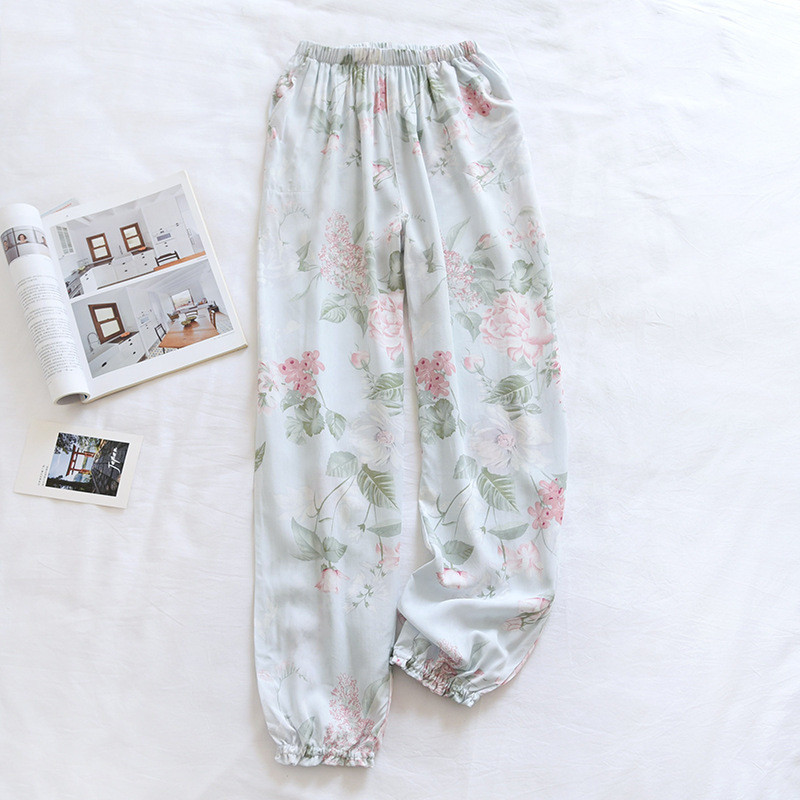 Βαμβακερό παντελόνι από βισκόζη Άνοιξη Καλοκαίρι Νέο φλοράλ στάμπα Πιτζάμα Παντελόνι Κοριτσίστικα για Υπνό Πυτζάμες Γυναικεία ρούχα