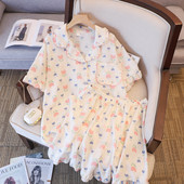 Suures suuruses pidžaama Mujer Cherry Print magamisriiete komplekt lühikeste varrukatega top + lühikesed püksid, volangidega koduriided Nahasõbralik, hingav
