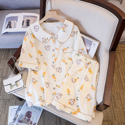 Suures suuruses pidžaama Mujer Cherry Print magamisriiete komplekt lühikeste varrukatega top + lühikesed püksid, volangidega koduriided Nahasõbralik, hingav