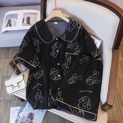 Suures suuruses pidžaama Mujer Cherry Print magamisriiete komplekt lühikeste varrukatega top + lühikesed püksid, volangidega koduriided Nahasõbralik, hingav