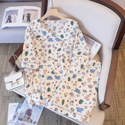 Suures suuruses pidžaama Mujer Cherry Print magamisriiete komplekt lühikeste varrukatega top + lühikesed püksid, volangidega koduriided Nahasõbralik, hingav