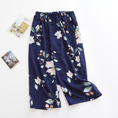 Fdfklak Floral Printing Loose παντελόνι μέχρι τη γάμπα 2021 Καλοκαίρι Νέο Spun Cotton Lounge Sleep Bottoms Home