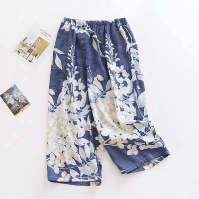 Fdfklak Floral Printing Loose παντελόνι μέχρι τη γάμπα 2021 Καλοκαίρι Νέο Spun Cotton Lounge Sleep Bottoms Home