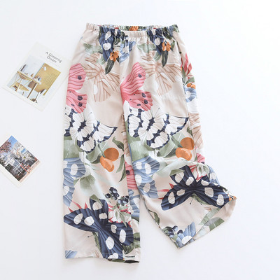 Fdfklak Floral Printing Loose παντελόνι μέχρι τη γάμπα 2021 Καλοκαίρι Νέο Spun Cotton Lounge Sleep Bottoms Home