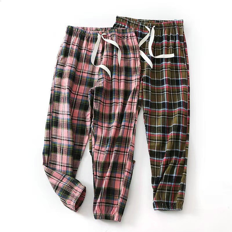 Pantaloni lungi pentru femei, 100% bumbac, cu design în carouri