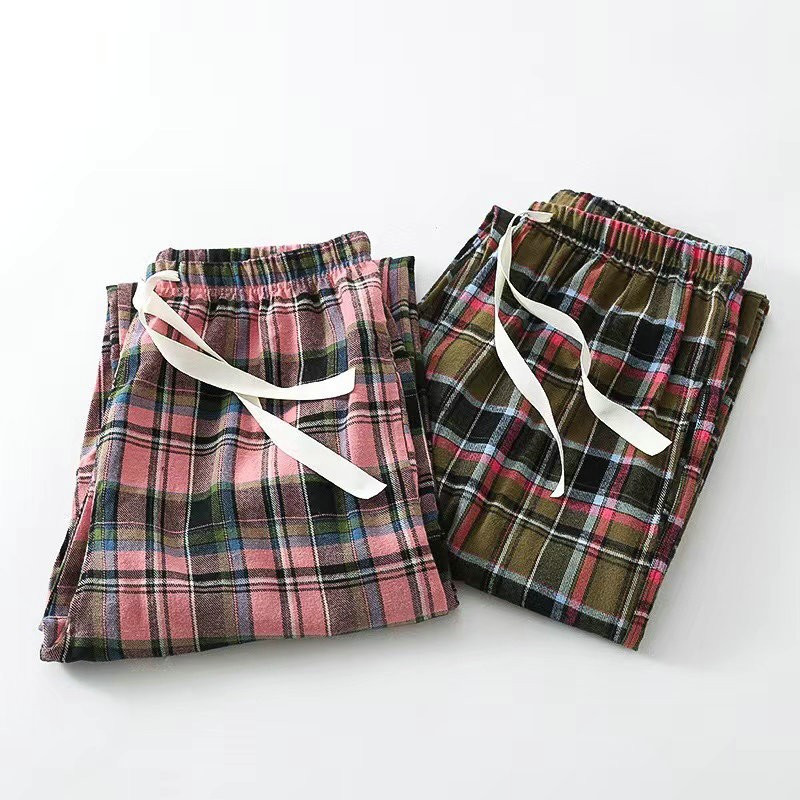 Pantaloni lungi pentru femei, 100% bumbac, cu design în carouri