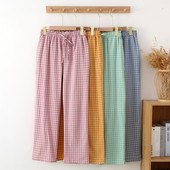 Vékony, alkalmi mosott pamut nadrágok kockás nadrágok női alsók új tavaszi nyári pizsama ruhák alváshoz