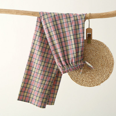 Vékony, alkalmi mosott pamut nadrágok kockás nadrágok női alsók új tavaszi nyári pizsama ruhák alváshoz