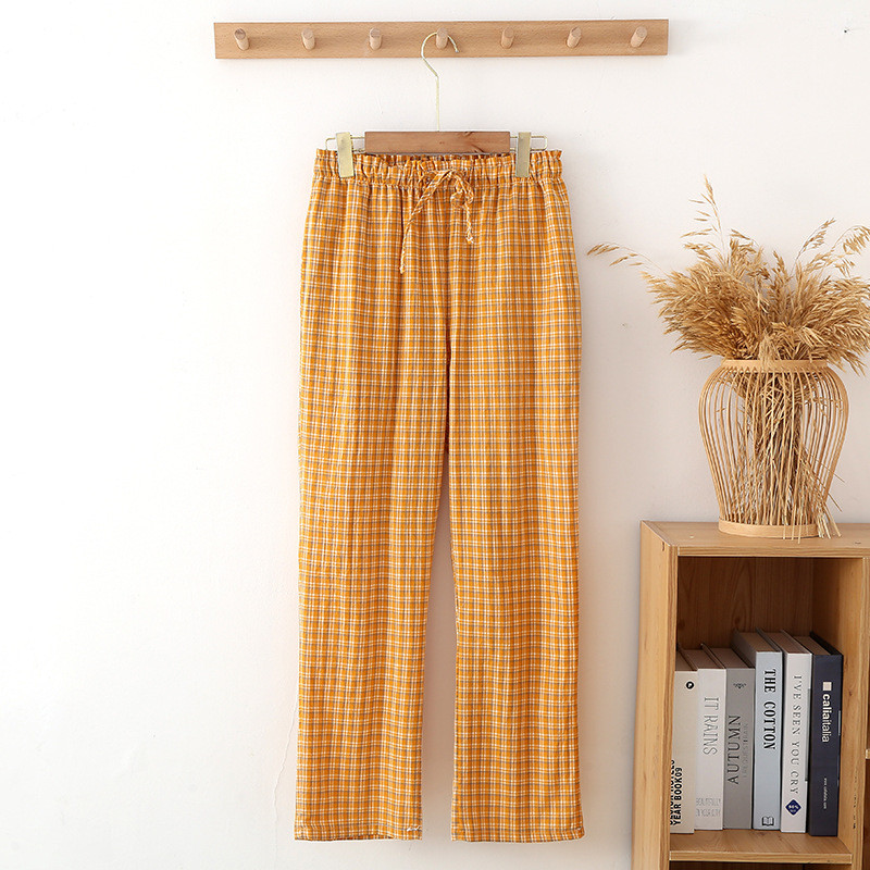 Vékony, alkalmi mosott pamut nadrágok kockás nadrágok női alsók új tavaszi nyári pizsama ruhák alváshoz