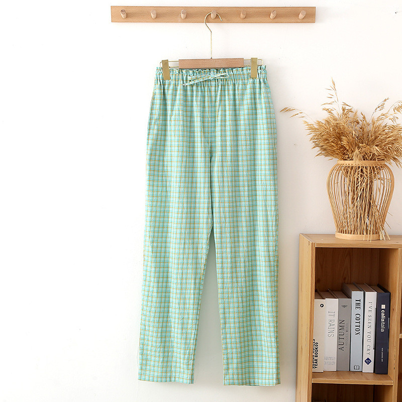 Vékony, alkalmi mosott pamut nadrágok kockás nadrágok női alsók új tavaszi nyári pizsama ruhák alváshoz