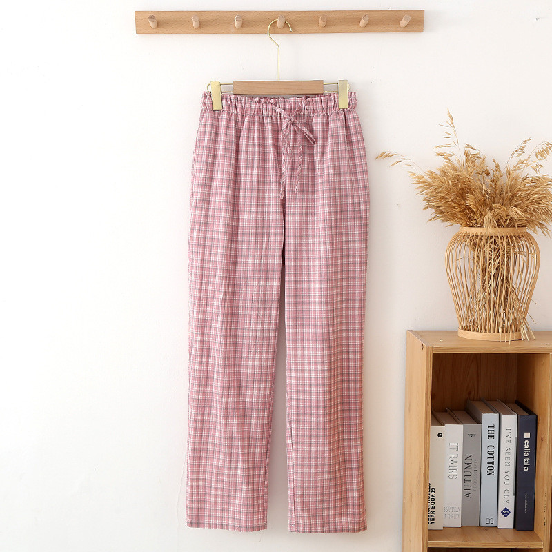 Vékony, alkalmi mosott pamut nadrágok kockás nadrágok női alsók új tavaszi nyári pizsama ruhák alváshoz