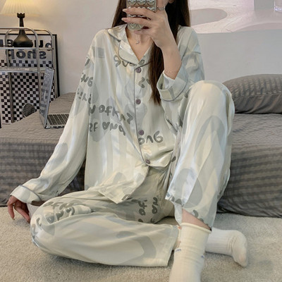 Υψηλής ποιότητας ελαφριές, πολυτελείς, μεταξωτές πιτζάμες γυναικείες πιτζάμες με μακρυμάνικο σπίτι σε στυλ για άνοιξη και φθινόπωρο Νυχτικά Πυτζάμες