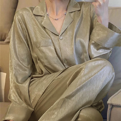 Υψηλής ποιότητας ελαφριές, πολυτελείς, μεταξωτές πιτζάμες γυναικείες πιτζάμες με μακρυμάνικο σπίτι σε στυλ για άνοιξη και φθινόπωρο Νυχτικά Πυτζάμες