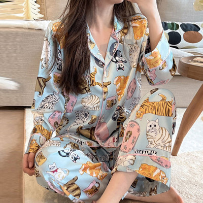 Υψηλής ποιότητας ελαφριές, πολυτελείς, μεταξωτές πιτζάμες γυναικείες πιτζάμες με μακρυμάνικο σπίτι σε στυλ για άνοιξη και φθινόπωρο Νυχτικά Πυτζάμες