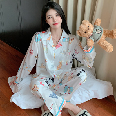 Υψηλής ποιότητας ελαφριές, πολυτελείς, μεταξωτές πιτζάμες γυναικείες πιτζάμες με μακρυμάνικο σπίτι σε στυλ για άνοιξη και φθινόπωρο Νυχτικά Πυτζάμες