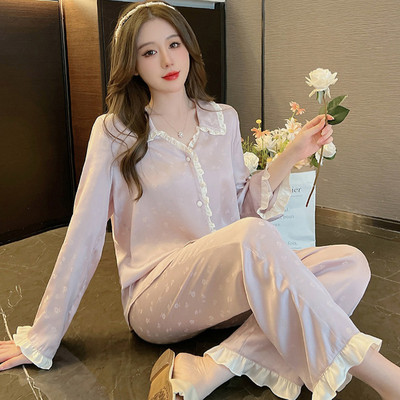 Υψηλής ποιότητας ελαφριές, πολυτελείς, μεταξωτές πιτζάμες γυναικείες πιτζάμες με μακρυμάνικο σπίτι σε στυλ για άνοιξη και φθινόπωρο Νυχτικά Πυτζάμες