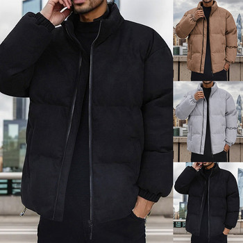 Зимни якета за мъже Slipper H Solid Pocket Warm Zipper Coat Star Winter Stcollar Sleeve Long Jacket Fly Coat Down Mens Jacket