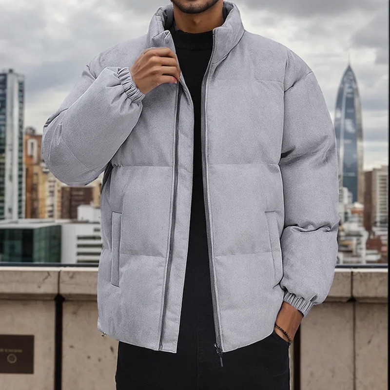 Zimske jakne za muškarce papuče H jednobojni topli kaput s patentnim zatvaračem Zimska zimska jakna sa dugim rukavima s ovratnikom, muška jakna s dugim rukavima.