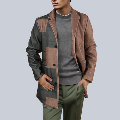 Jachete de iarnă pentru bărbați Toamnă pentru bărbați Jachetă pentru bărbați Lungime rochie de iarnă de lână cu guler mijlociu, haină imprimată în picioare Jachetă de iarnă pentru bărbați