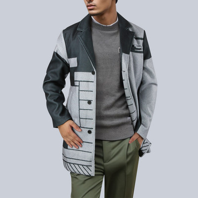 Jachete de iarnă pentru bărbați Toamnă pentru bărbați Jachetă pentru bărbați Lungime rochie de iarnă de lână cu guler mijlociu, haină imprimată în picioare Jachetă de iarnă pentru bărbați