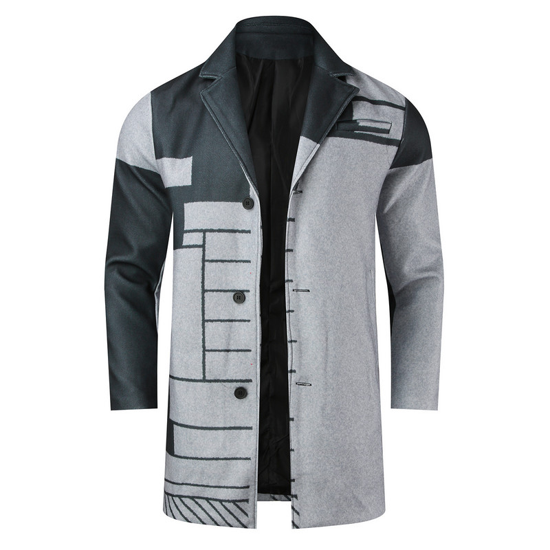 Jachete de iarnă pentru bărbați Toamnă pentru bărbați Jachetă pentru bărbați Lungime rochie de iarnă de lână cu guler mijlociu, haină imprimată în picioare Jachetă de iarnă pentru bărbați