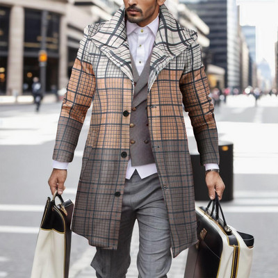 Ανδρικά Ρούχα Παλτό Trench Ανδρικά Ιαπωνικά Ανδρικά Τρισδιάστατα Φθινοπωρινά Ψηφιακά Έντυπα Μάλλινα Παλτό Χειμώνας Πέτο Καρό Ανδρικό Μπουφάν για