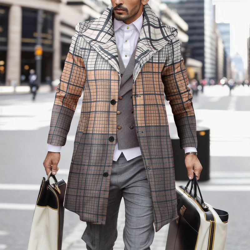 Ανδρικά Ρούχα Παλτό Trench Ανδρικά Ιαπωνικά Ανδρικά Τρισδιάστατα Φθινοπωρινά Ψηφιακά Έντυπα Μάλλινα Παλτό Χειμώνας Πέτο Καρό Ανδρικό Μπουφάν για