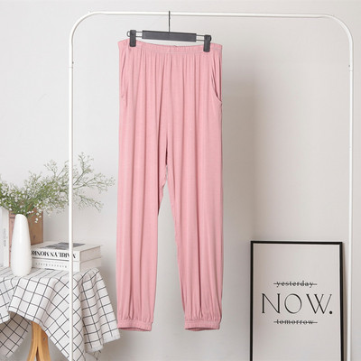 Fdfklak Jarné bavlnené dámske nohavice na spanie, voľné 3XL-7XL, plus veľkosť, nočné nohavice na spanie, vínovo červené pyžamové nohavice