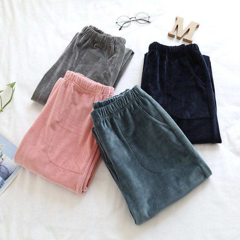 Fdfklak Pantaloni de pijama de flanel Femei Imbracaminte de lounge toamna iarna haine calde de casa Pantaloni grosi pentru femei Pantaloni de somn lung