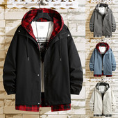 Ανδρικά Ρούχα Ανδρικά Παλτό S Car Ανδρικά Χειμερινά Δύο καρό Φθινόπωρο 3 τεμάχια Αντίθεση Μοντέρνα Χρώμα Μπουφάν με κουκούλα Ανδρικό μοντέρνο μπουφάν