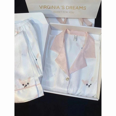 Γυναικεία Σετ Πυτζάμες Μεταξωτές Σατέν Γυναικεία Σαλόνια Ύπνου Δύο τεμάχια Κοριτσίστικα Σαλόνια Δαντέλα Γλυκό σπιτικό κοστούμι Άνοιξη φθινόπωρο σπίτι