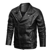 Geacă din piele pentru bărbați, haină solidă, haină caldă, pliată, cu fermoar, cu mânecă lungă, guler, cu buzunar.