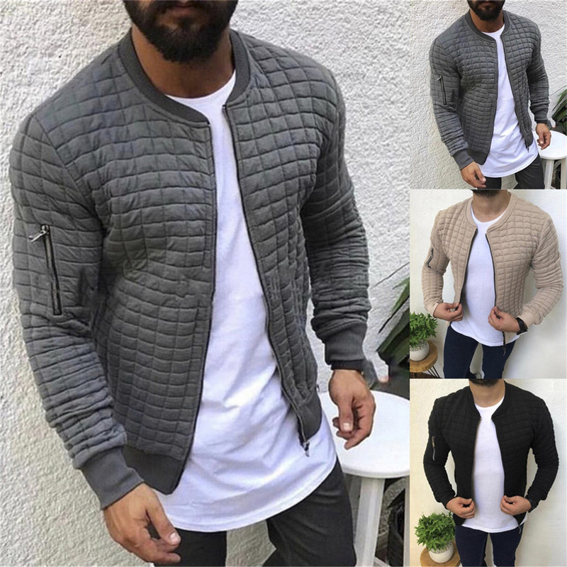 Vyriški drabužiai odiniai paltukai su nauju vyrišku plonu rudeniniu vyrišku languotu žiemos sportu kietu užtrauktuku Sunkios vėjo spalvos