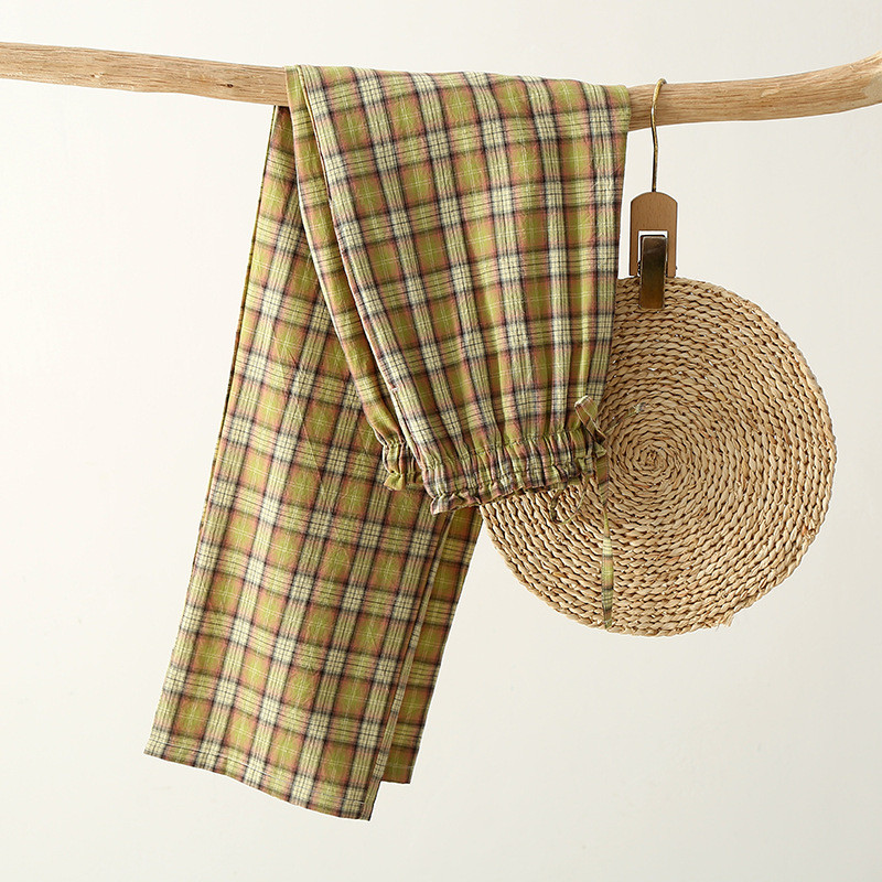 Καρό Σχέδιο Καλοκαιρινό λεπτό παντελόνι ύπνου για γυναικείο βαμβακερό μακρύ παντελόνι Ενδύματα σπιτιού Σαλόνι Φόρεμα Πιτζάμα Παντελόνι Πιτζάμα Femme