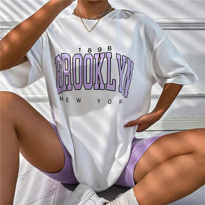 Γυναικεία Σετ Πιτζάμες Σετ μπλουζάκια Υπερμεγέθη Μπλουζάκι 1898 Brooklyn Print New York Letter Μπλουζάκια Καλοκαιρινά Casual Γυναικεία Ρούχα