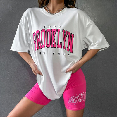 Γυναικεία Σετ Πιτζάμες Σετ μπλουζάκια Υπερμεγέθη Μπλουζάκι 1898 Brooklyn Print New York Letter Μπλουζάκια Καλοκαιρινά Casual Γυναικεία Ρούχα