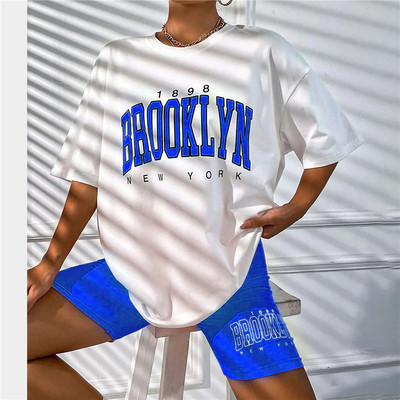 Γυναικεία Σετ Πιτζάμες Σετ μπλουζάκια Υπερμεγέθη Μπλουζάκι 1898 Brooklyn Print New York Letter Μπλουζάκια Καλοκαιρινά Casual Γυναικεία Ρούχα