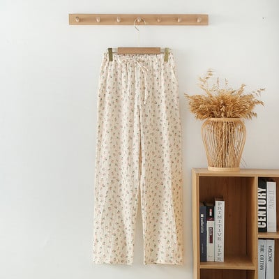 Lillemustriga õhukesed suvised pidžaamapüksid naistele püksid, puuvillased marlipüksid, kodupüksid, toas kandmine, naiste magamiseks