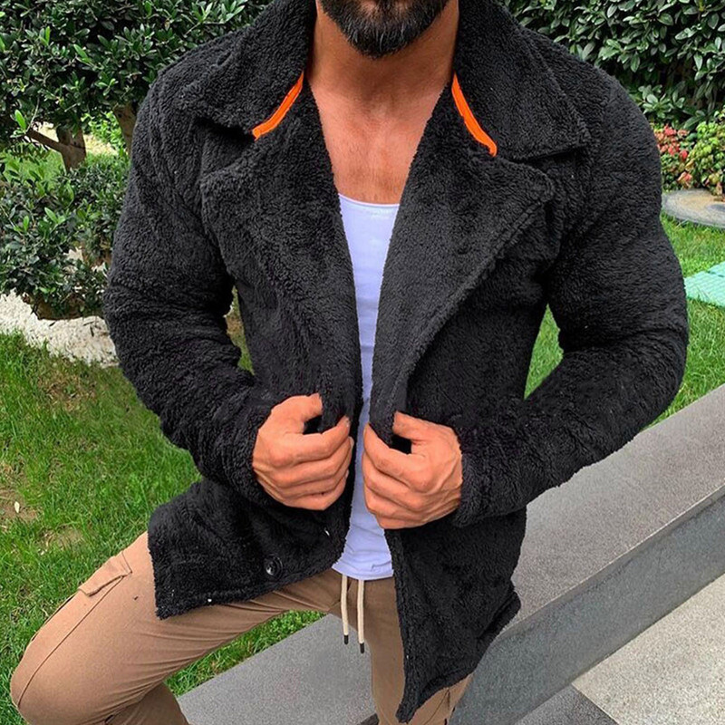 Pánske oblečenie Fleece Thick Warm Men's Fleece Winter Men's Solid Stcollar Winter Jacket Coat H Solid Coat Wool Mountain Anorak