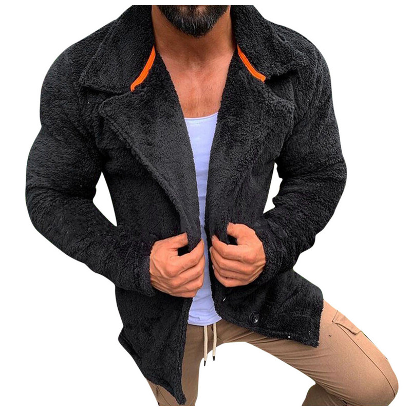 Pánske oblečenie Fleece Thick Warm Men's Fleece Winter Men's Solid Stcollar Winter Jacket Coat H Solid Coat Wool Mountain Anorak