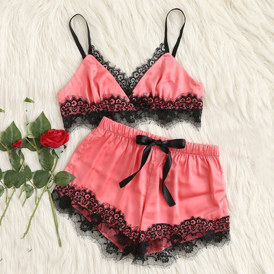 Set de pijama sexy din dantelă cu bretele spaghete pentru femei, pijamale fără mâneci, set de pantaloni scurți de somn, costum de pijama din dantelă, lenjerie de noapte, lenjerie sexy pentru femei