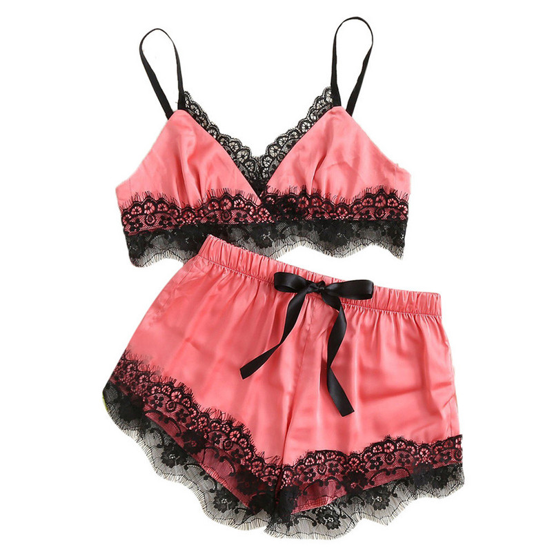Set de pijama sexy din dantelă cu bretele spaghete pentru femei, pijamale fără mâneci, set de pantaloni scurți de somn, costum de pijama din dantelă, lenjerie de noapte, lenjerie sexy pentru femei