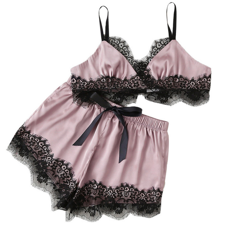 Set de pijama sexy din dantelă cu bretele spaghete pentru femei, pijamale fără mâneci, set de pantaloni scurți de somn, costum de pijama din dantelă, lenjerie de noapte, lenjerie sexy pentru femei