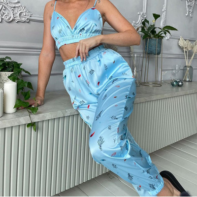 Φαρδιά γυναικεία νυχτικά πράσινη μακρυμάνικη πιτζάμες Γυναικεία σουτιέν Casual παντελόνια 2023 Ανοιξιάτικα Sleepwear 3 τεμάχια σετ Pijamas XXL