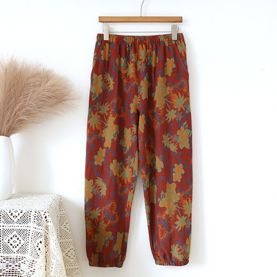 Pantaloni subțiri de ținută de lounge, imprimare, pentru femei, pentru partea de jos, din tifon, din bumbac, îmbrăcăminte de casă, pijama de modă, pantaloni lungi 2023, primăvară vară