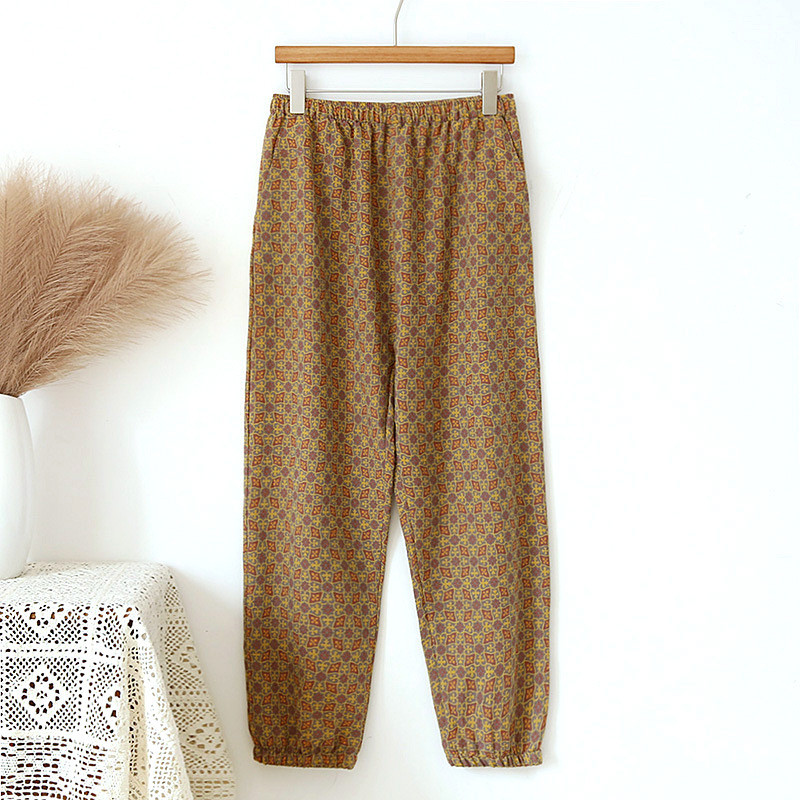 Pantaloni subțiri de ținută de lounge, imprimare, pentru femei, pentru partea de jos, din tifon, din bumbac, îmbrăcăminte de casă, pijama de modă, pantaloni lungi 2023, primăvară vară