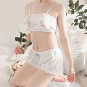 Γυναικεία Kawaii Anime βελούδινα πιτζάμες Sweet Bunny Ears Velvet Tube Top Bra Bloomers Sleepwear Cosplay εσώρουχα