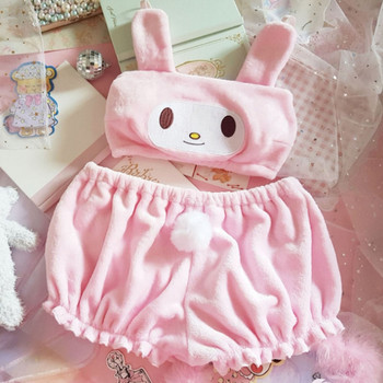 Γυναικεία Kawaii Anime βελούδινα πιτζάμες Sweet Bunny Ears Velvet Tube Top Bra Bloomers Sleepwear Cosplay εσώρουχα